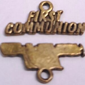 First Holy Communion Eucharist Sacrament Pendant Charm Brass Tone Boys Girls Vtg